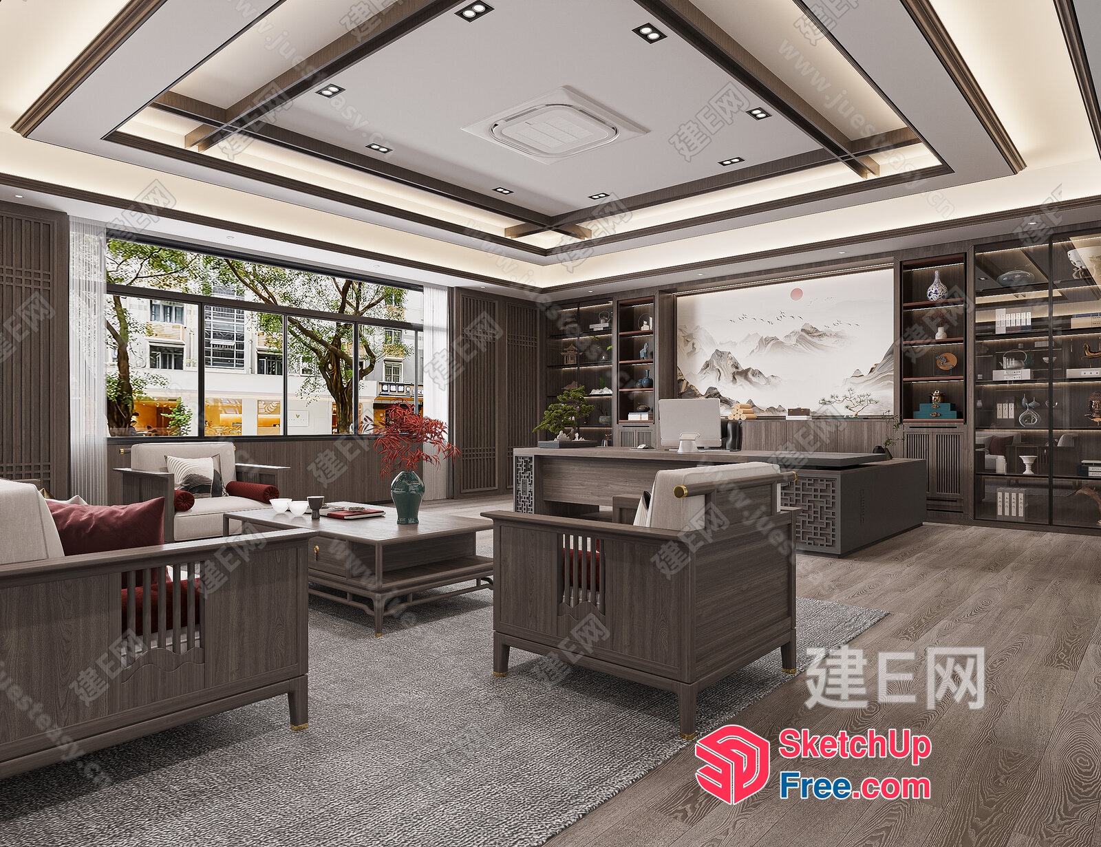 Modern Asian-Inspired Office Interior Design 3D SketchUp File