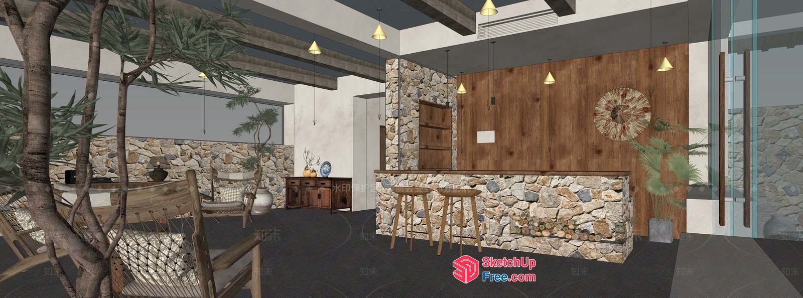 Modern Japanese-Inspired Office Interior 3D SketchUp File