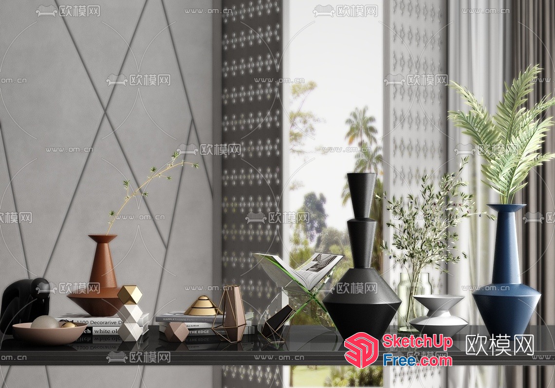 Modern Decorative Shelf With Geometric Vases 3D SketchUp File