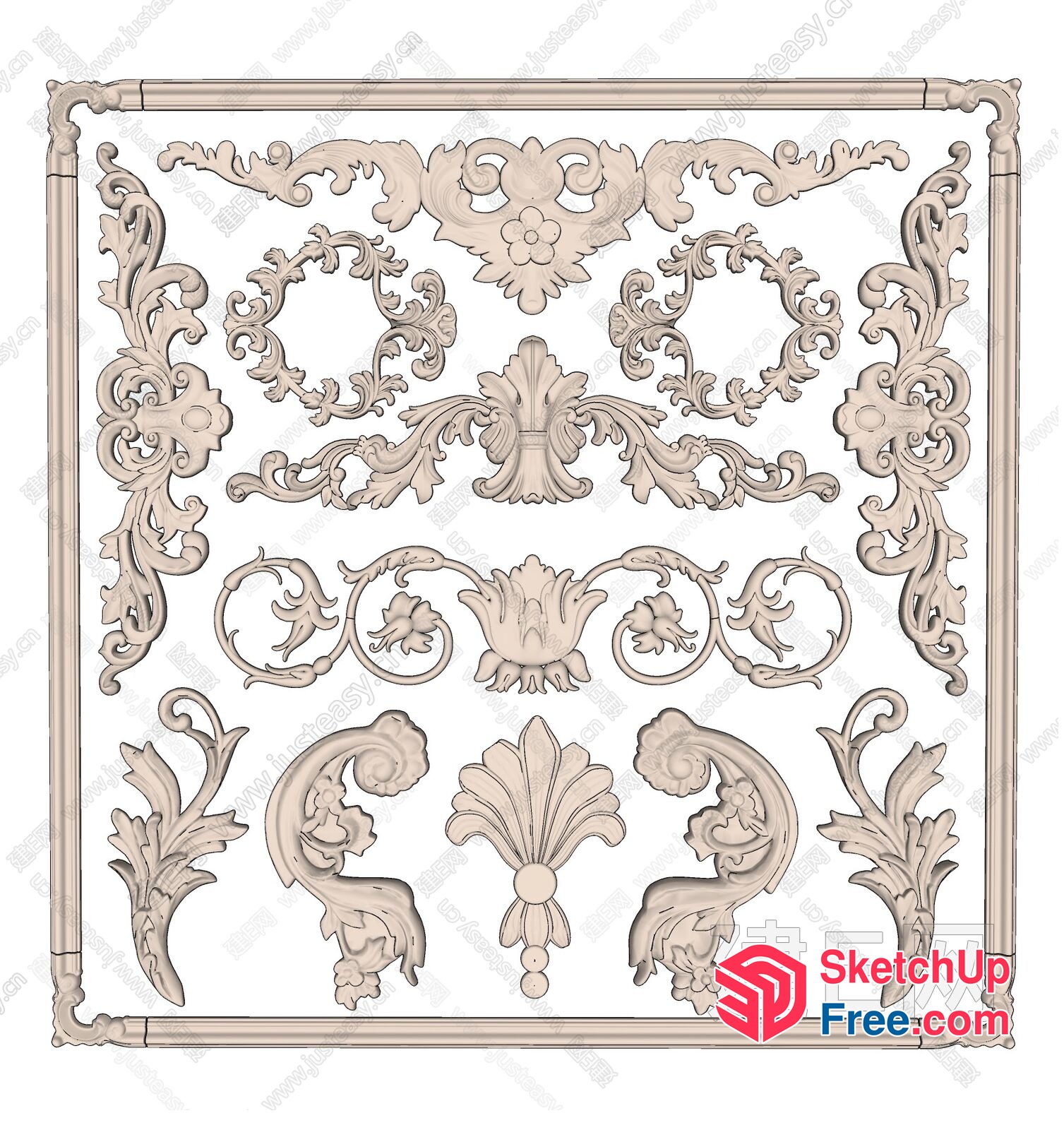 Intricate Floral And Leaf Carved Wooden Frame 3D SketchUp File