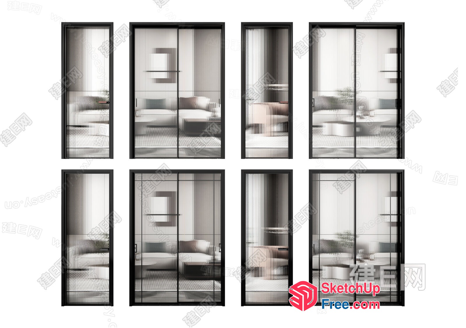 Modern Sleek Glass Sliding Doors 3D SketchUp File
