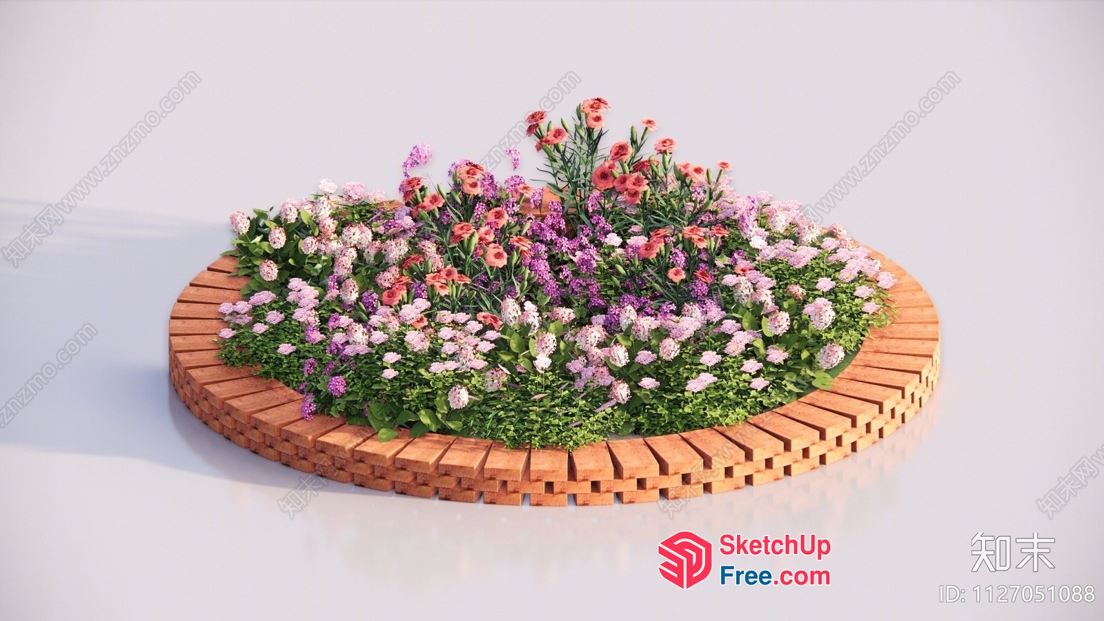 Beautifully Designed Circular Garden With A Wooden Border 3D SketchUp File