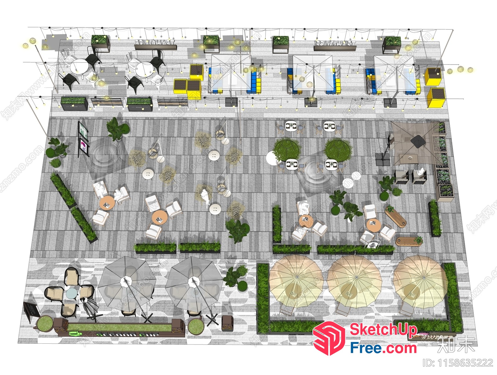 Modern Commercial Street Interior With Outdoor Seating Area 3D SketchUp File