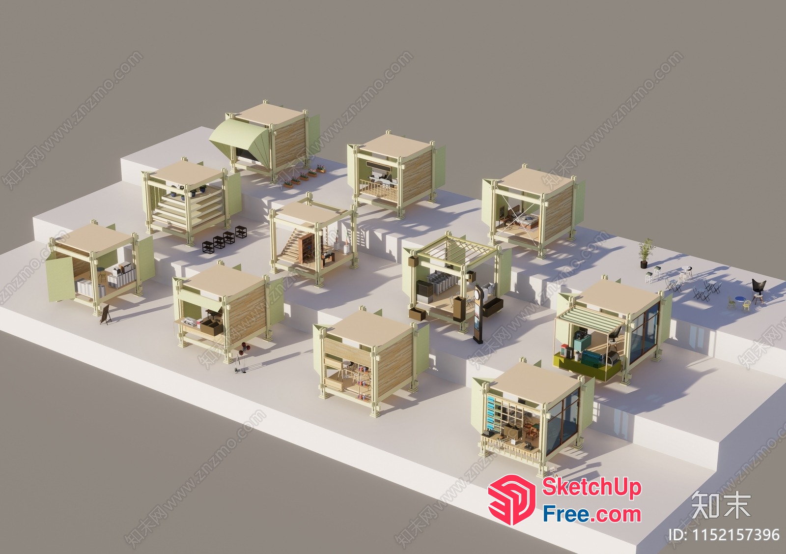 3D Model Of A Modern Homestay With Various Rooms And Decorations 3D SketchUp File