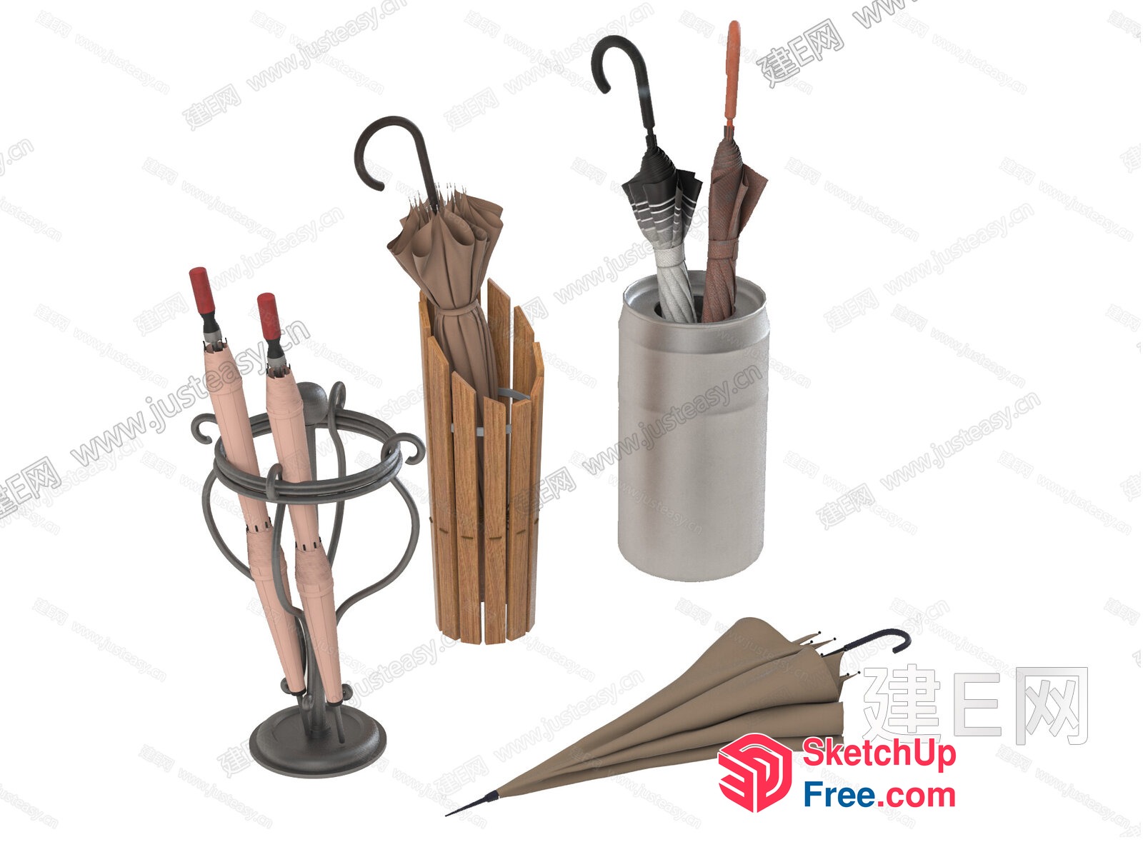 Umbrellas In Various Stands And Containers 3D SketchUp File