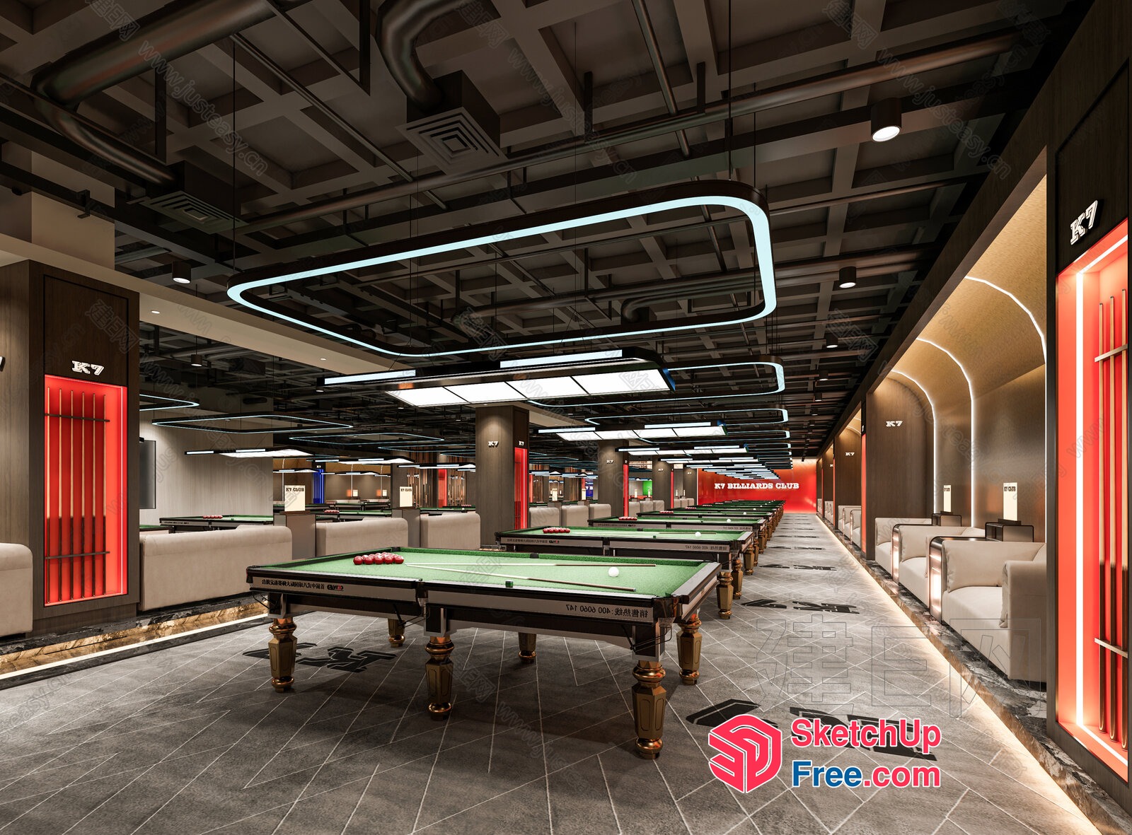 Modern Billiard Club Interior Design 3D SketchUp File