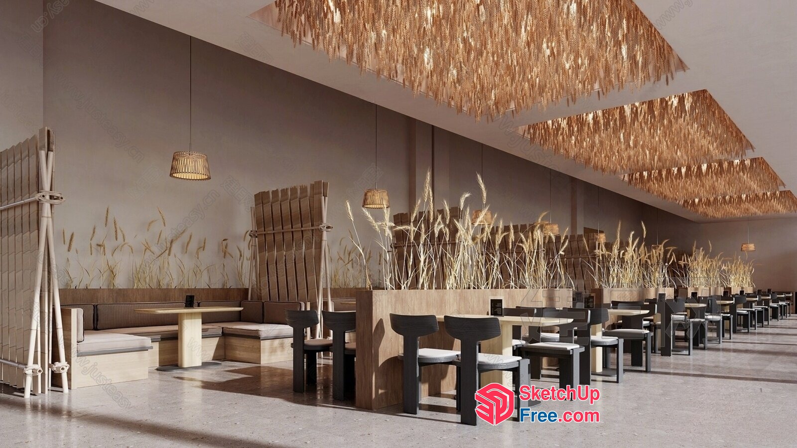 Modern Minimalist Japanese Style Dining Room Interior 3D SketchUp File