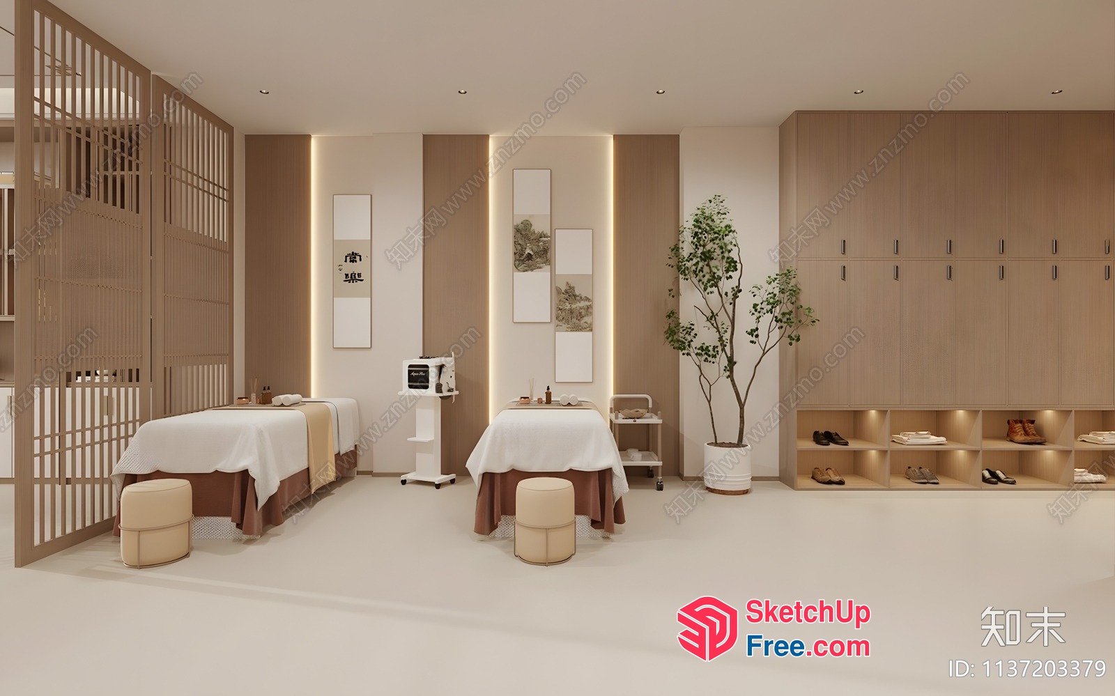 Spa Room Interior With Massage Tables And Decorative Elements 3D SketchUp File