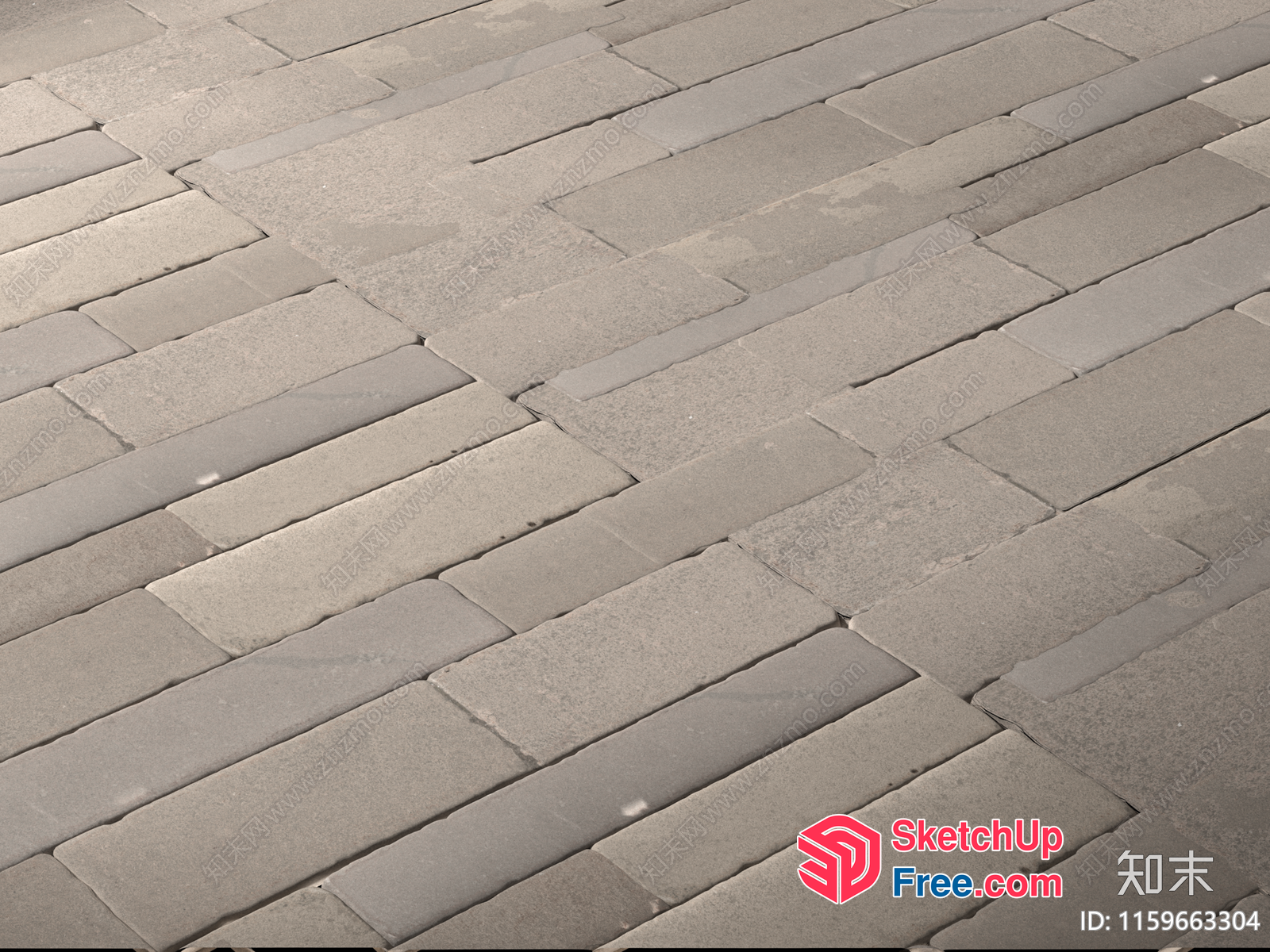 Paved Street With Rectangular Bricks 3D SketchUp File
