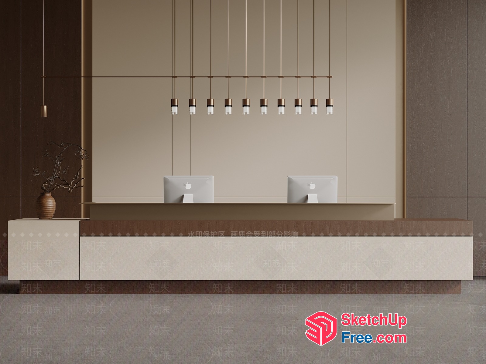 Modern Minimalist Reception Desk Area 3D SketchUp File