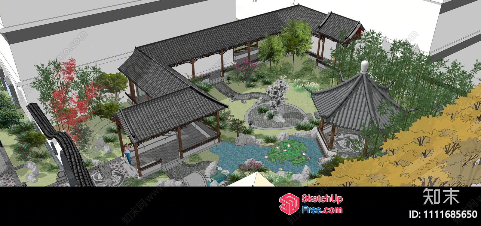 Traditional Asian-Inspired Courtyard Scene 3D SketchUp File
