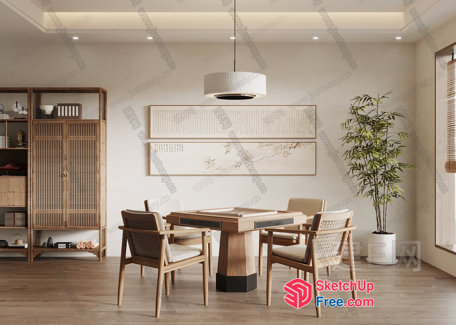 Elegant Minimalist Japanese-Style Dining Room 3D SketchUp File