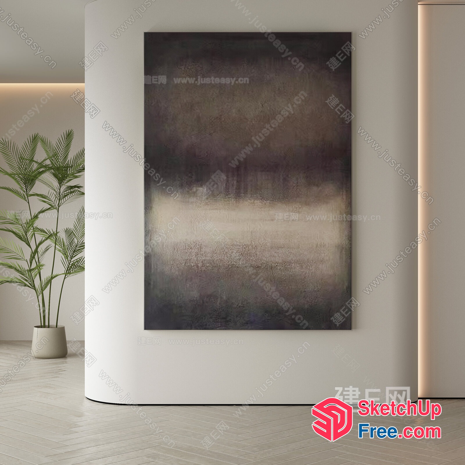 Minimalist Modern Interior Design With Pillar And Plant 3D SketchUp File