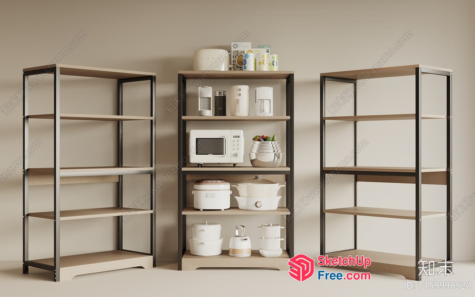 Kitchen Appliances And Decor On Shelving Units 3D SketchUp File