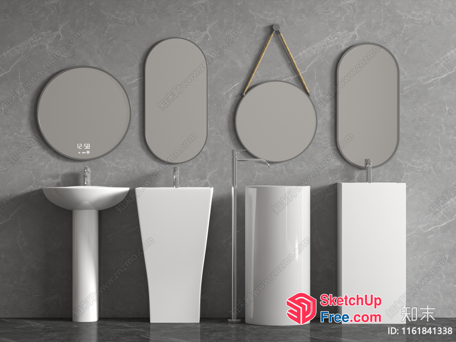 Modern Bathroom Fixtures With Sleek White Pedestals 3D SketchUp File