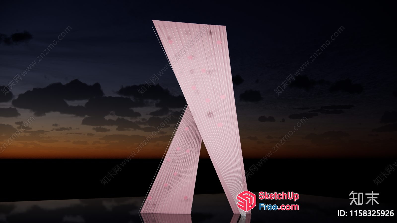 Modern Wood Sculpture Against Sunset Sky 3D SketchUp File