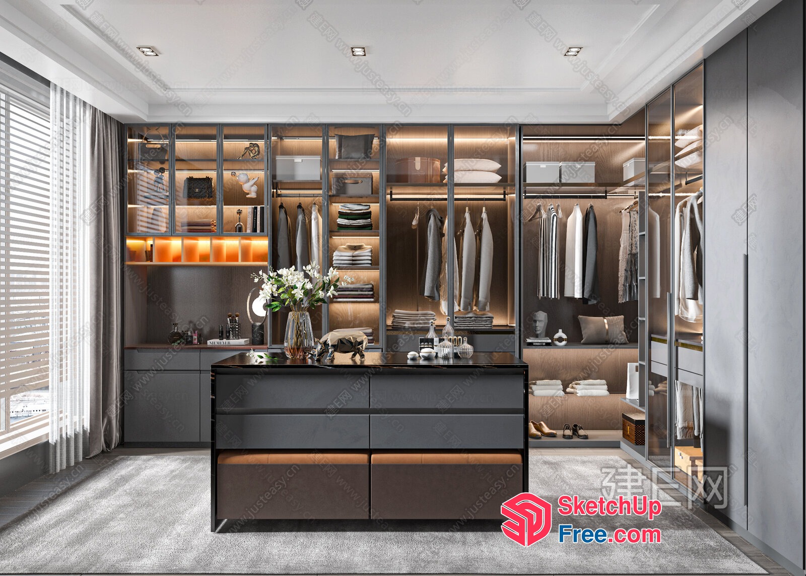 Elegant Modern Dressing Room With Glass Cabinet 3D SketchUp File