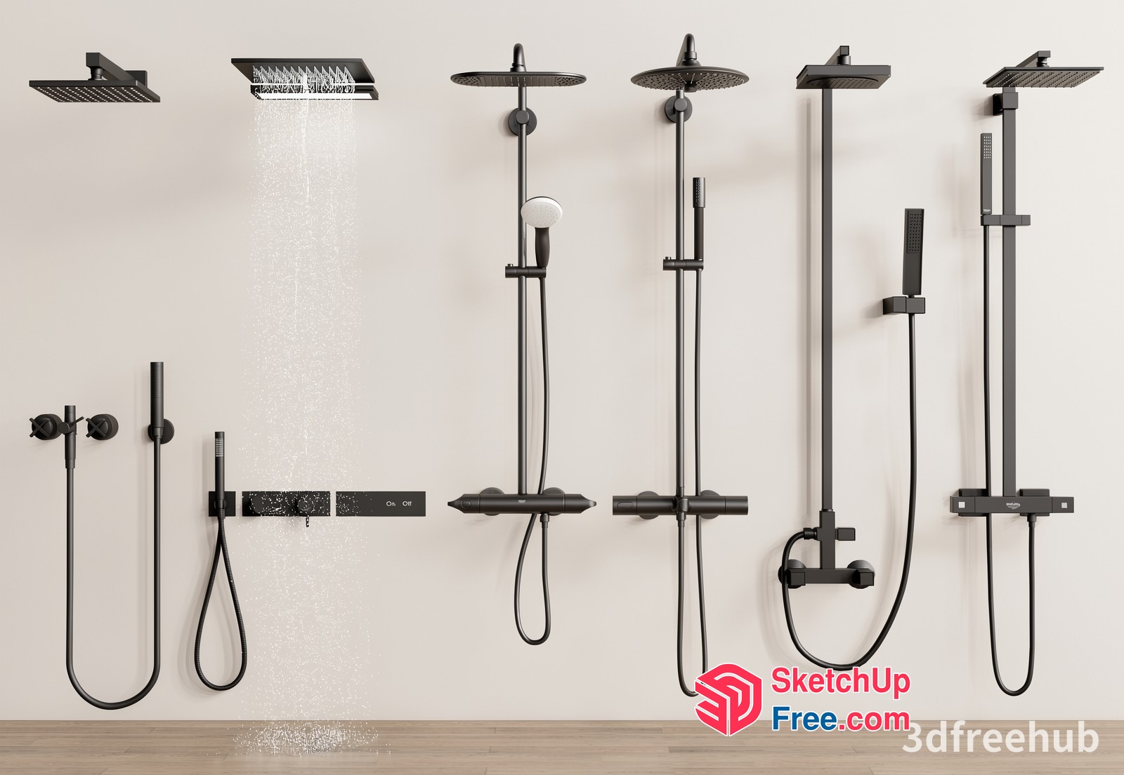 Modern Shower System With Various Attachments 3D SketchUp File