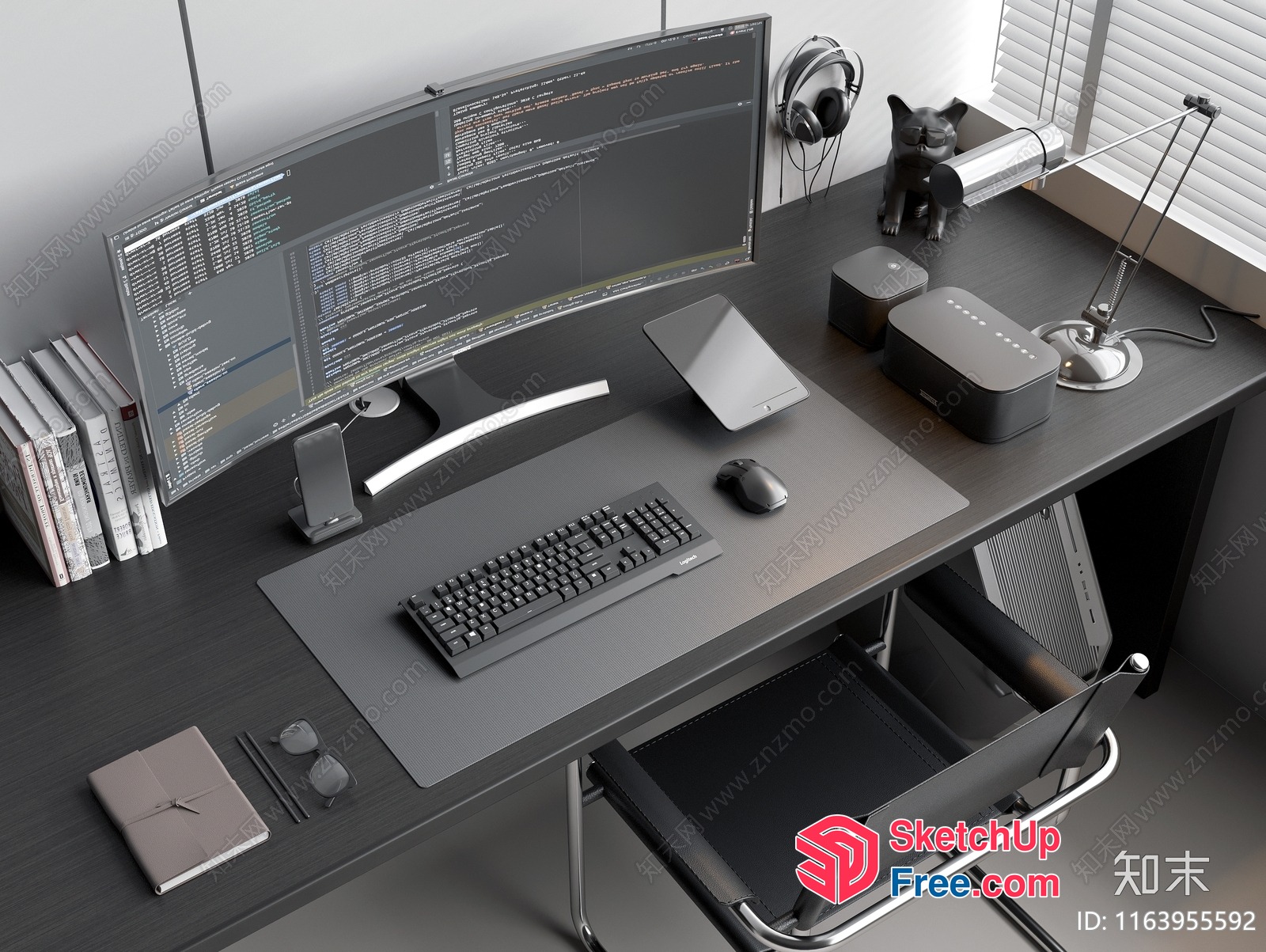 Modern Office Space With Computer Desk And Monitors 3D SketchUp File
