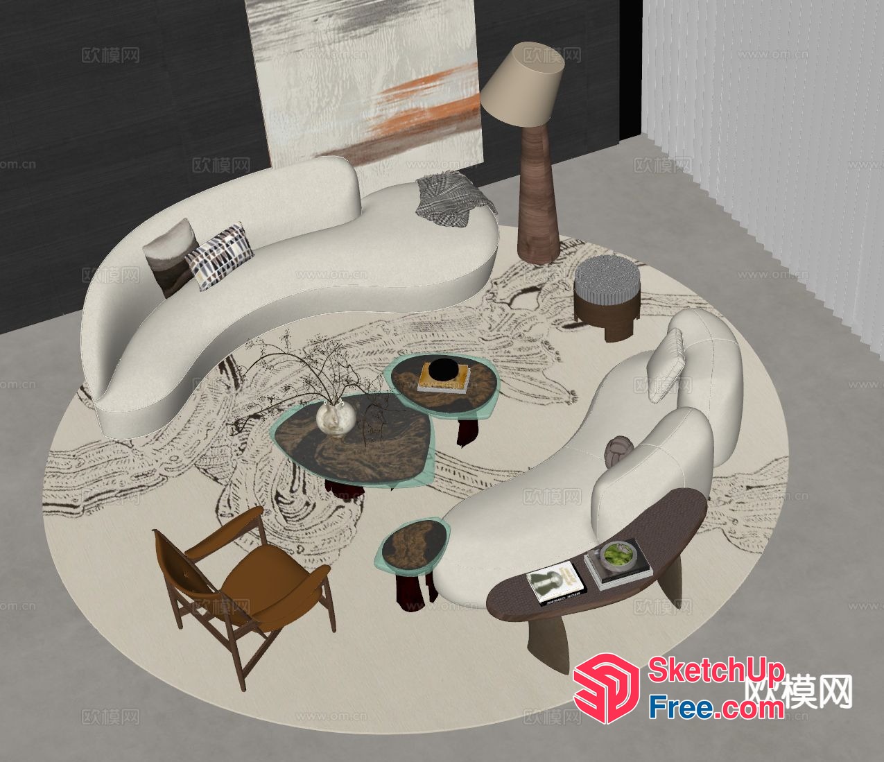 Modern Minimalist Living Room Design With Natural Elements 3D SketchUp File