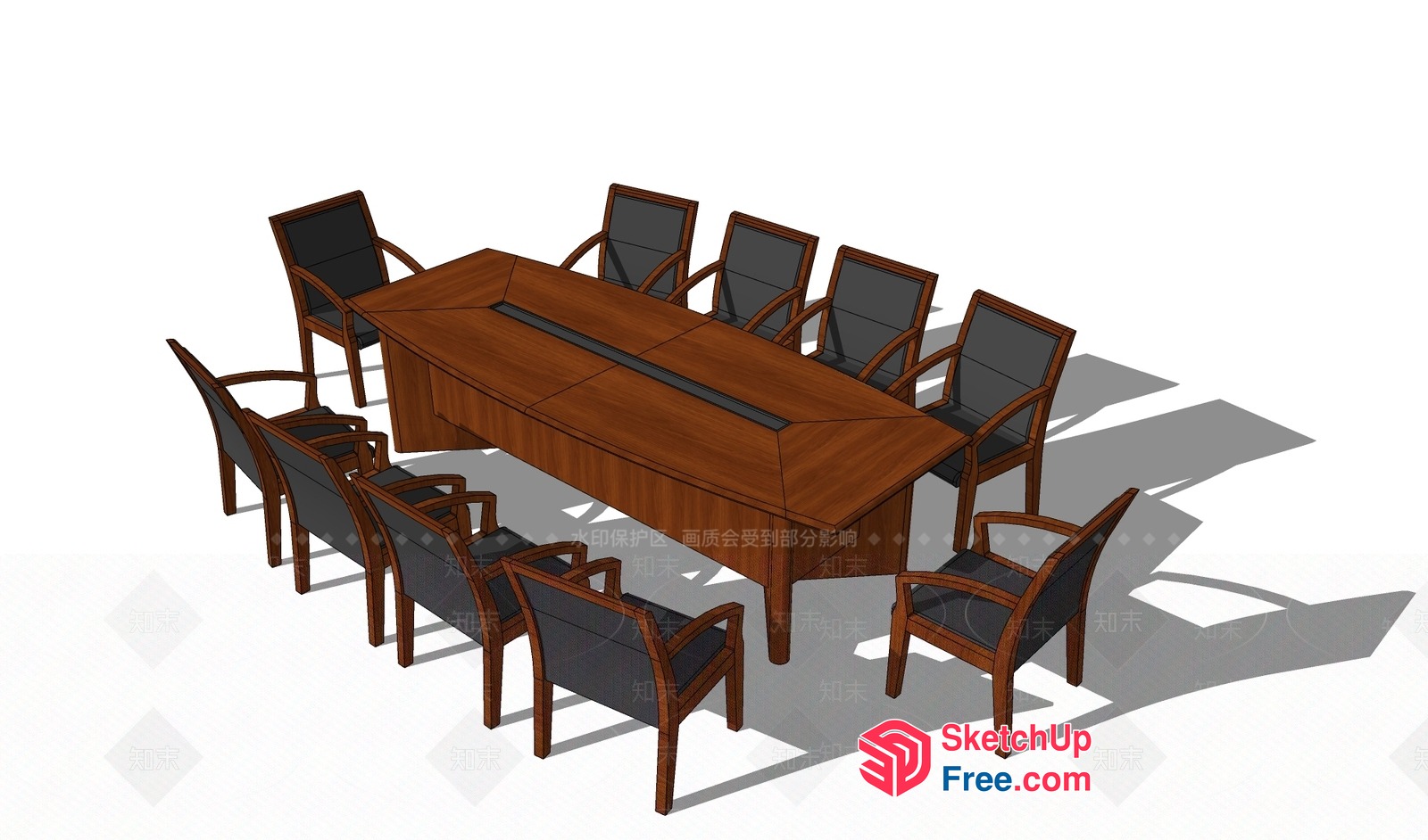 Long Wooden Conference Table With Eight Chairs 3D SketchUp File