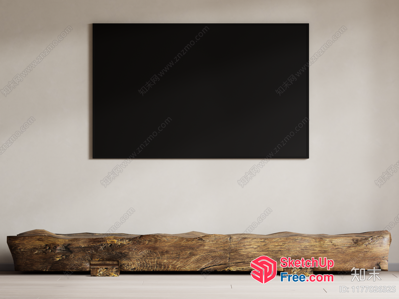Rustic Wood Log And Black Wall Display 3D SketchUp File