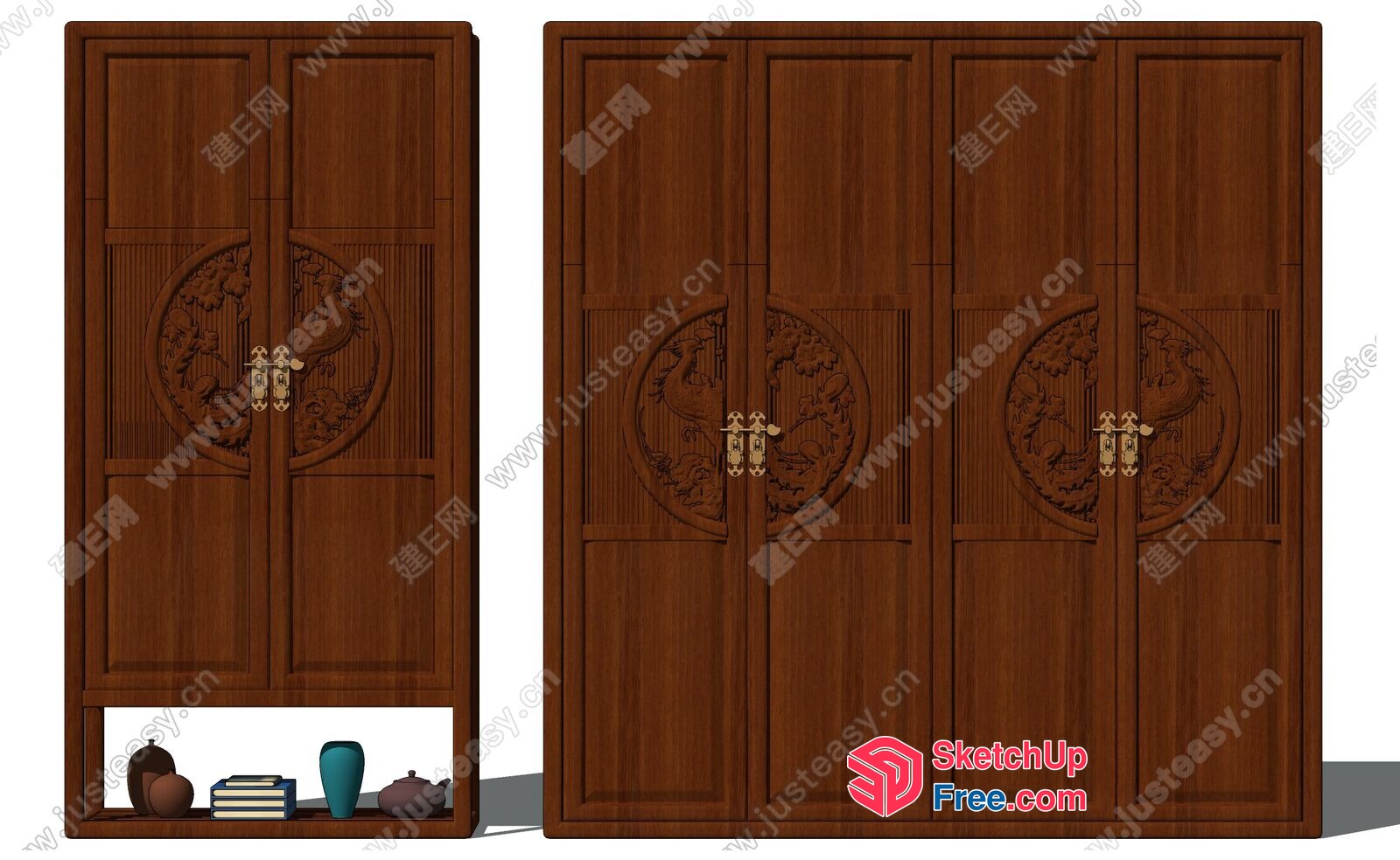 Brown Wooden Wardrobe With Carved Door 3D SketchUp File