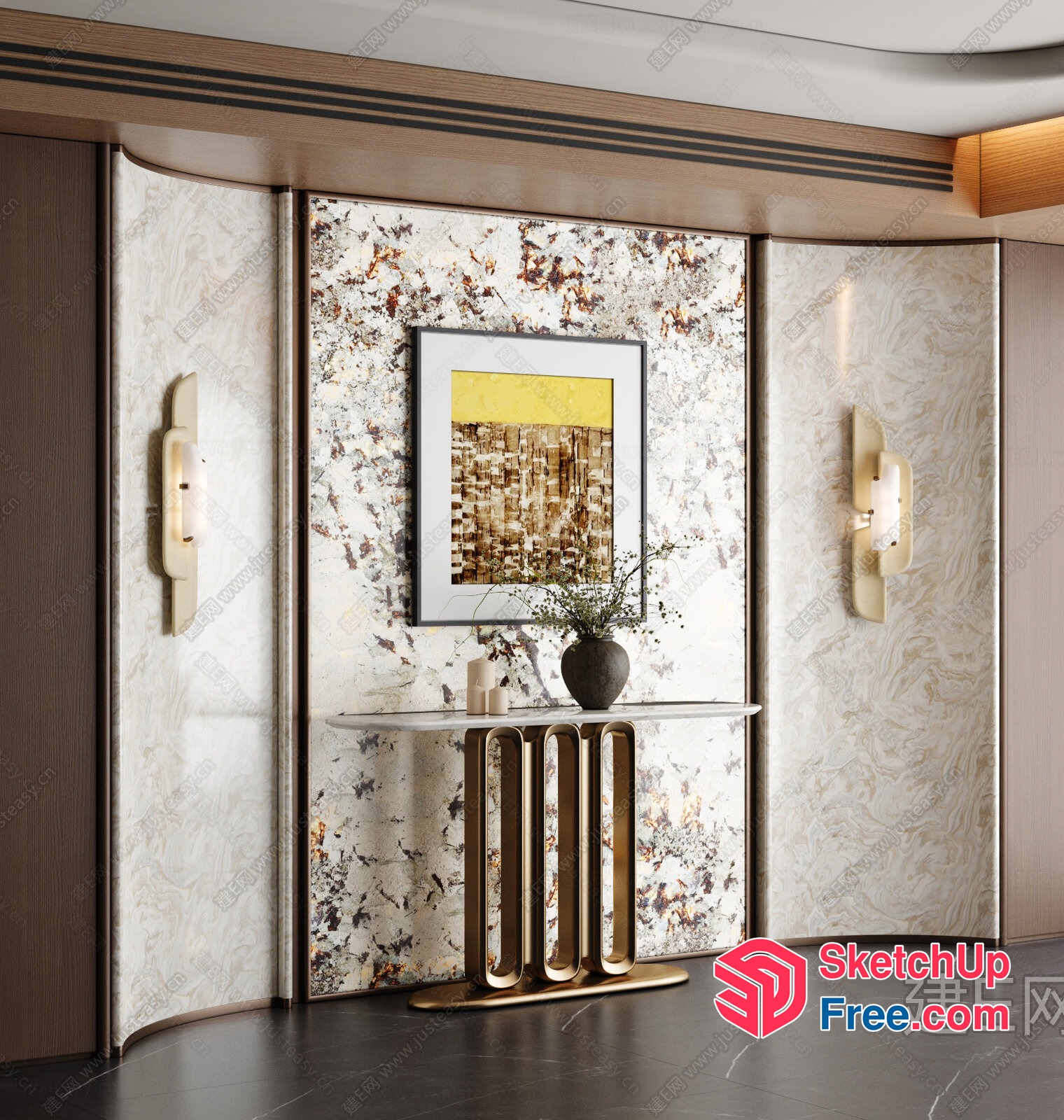 Marble Accent Wall And Console Table 3D SketchUp File