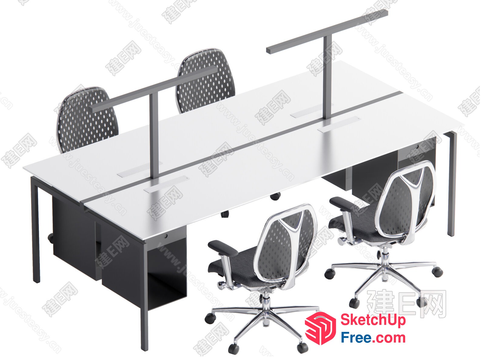 Modern Office Furniture Set With Desks And Chairs 3D SketchUp File