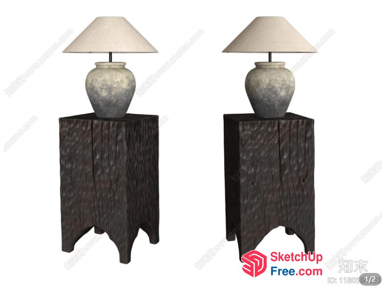 Two Dark Wood Side Tables With Lamps 3D SketchUp File