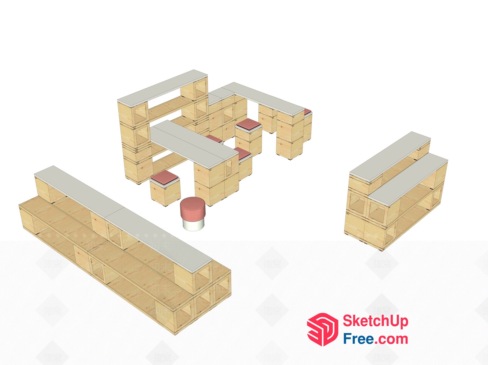 Wooden Furniture Arrangement 3D SketchUp File