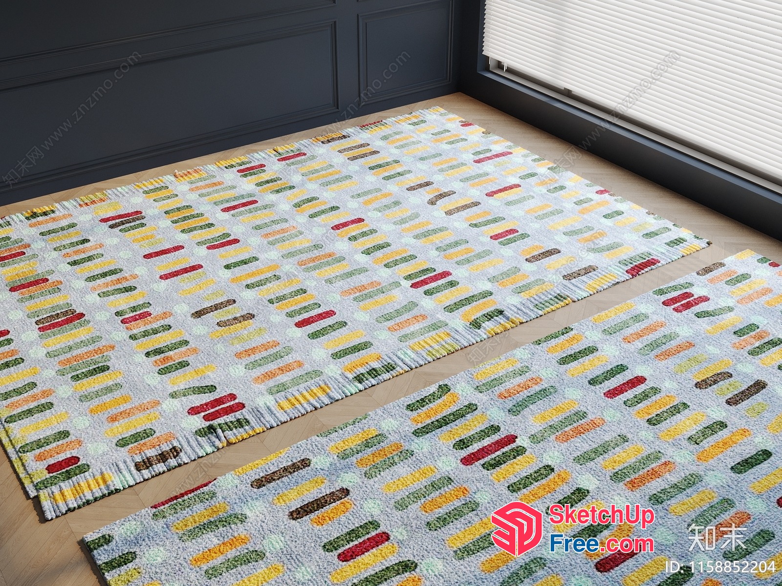 Colorful Patterned Rug In A Spacious Room 3D SketchUp File