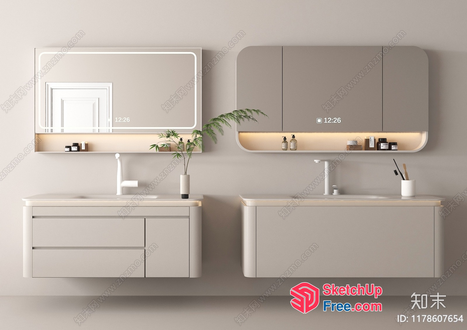 Modern Bathroom Vanity With Matching Mirror And Storage 3D SketchUp File