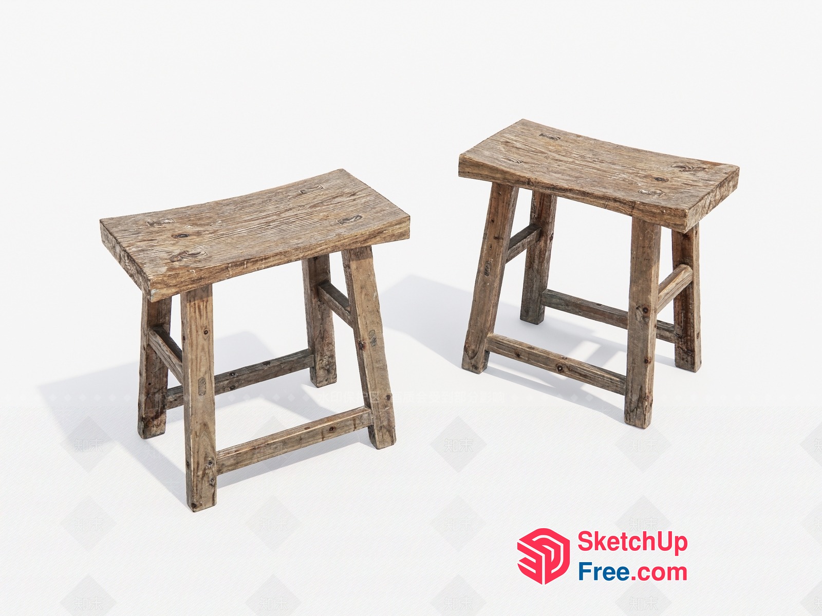 Two Simple Wooden Stools 3D SketchUp File