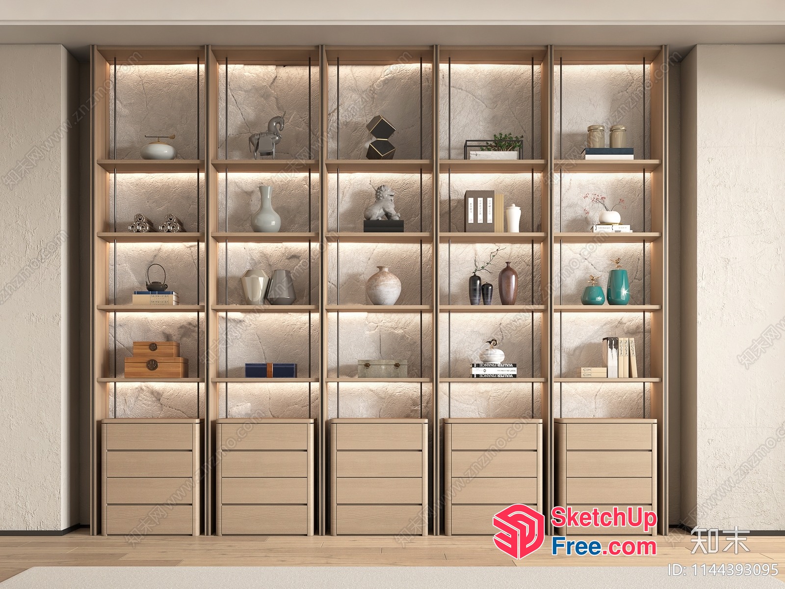 Modern Light Wood And Marble Shelving Unit 3D SketchUp File