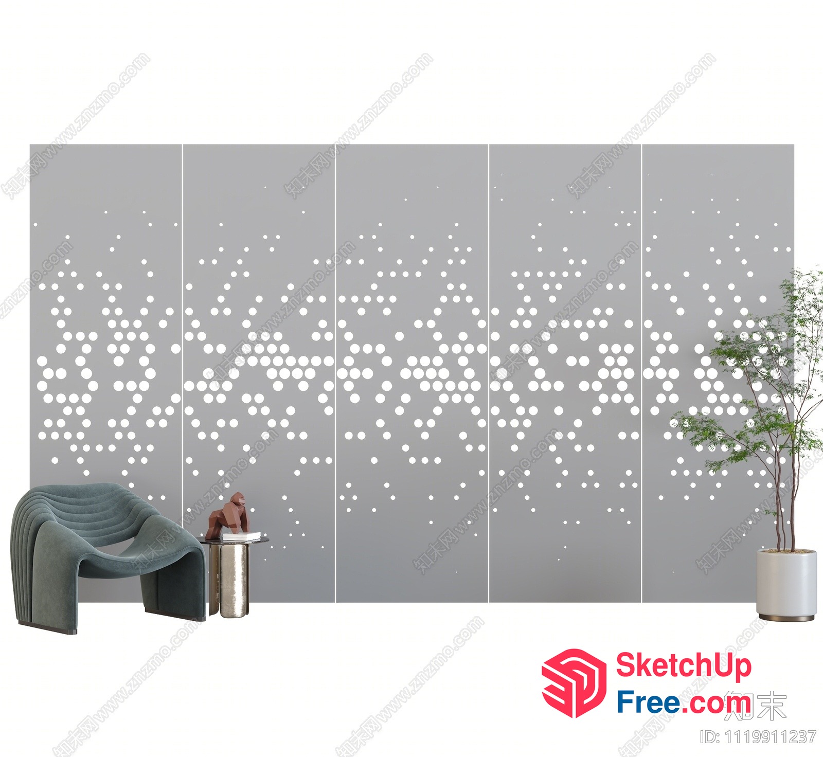 Modern Partition Screen With Polka Dot Pattern 3D SketchUp File