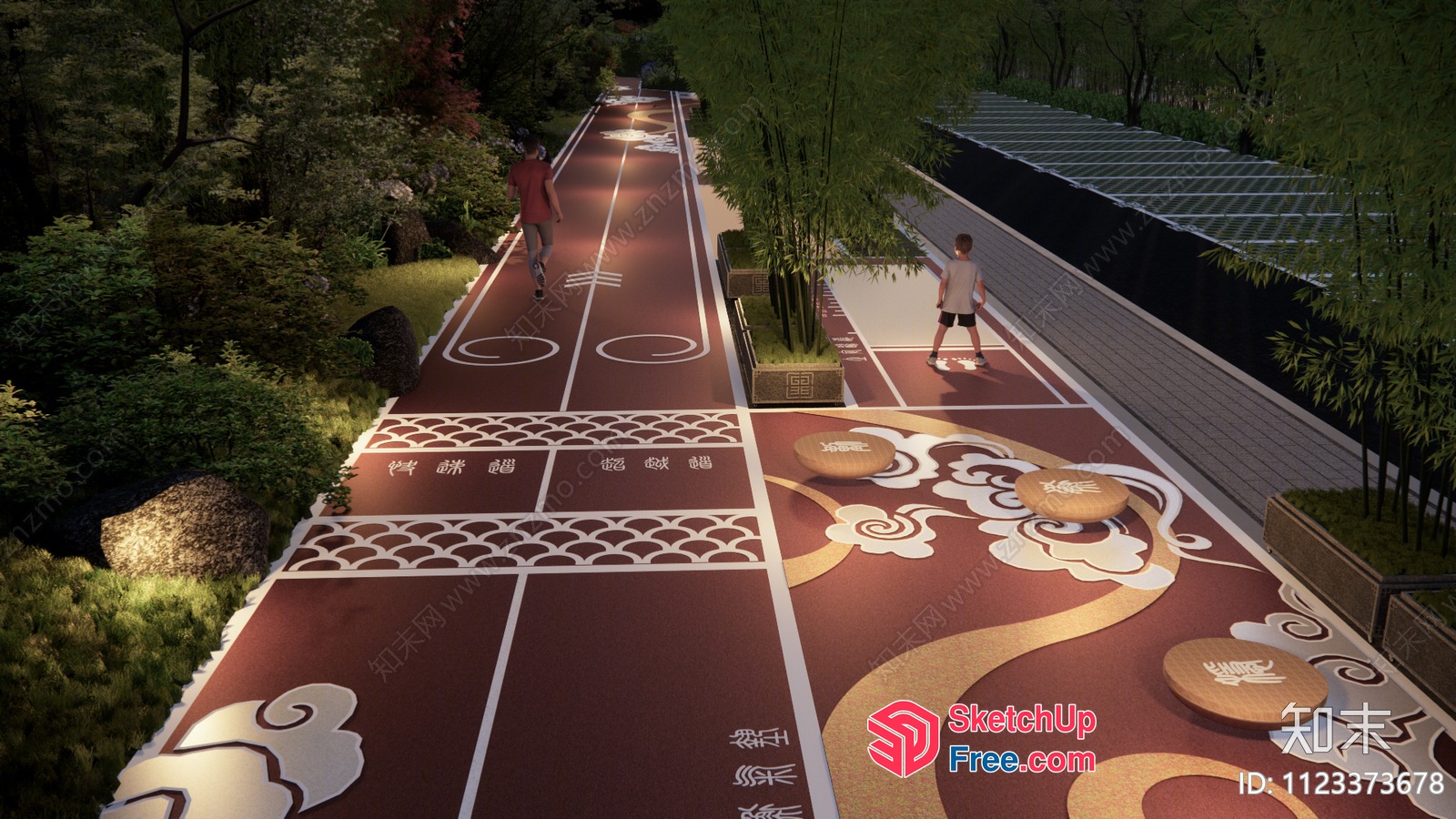 Asian-Inspired Outdoor Fitness Pathway 3D SketchUp File