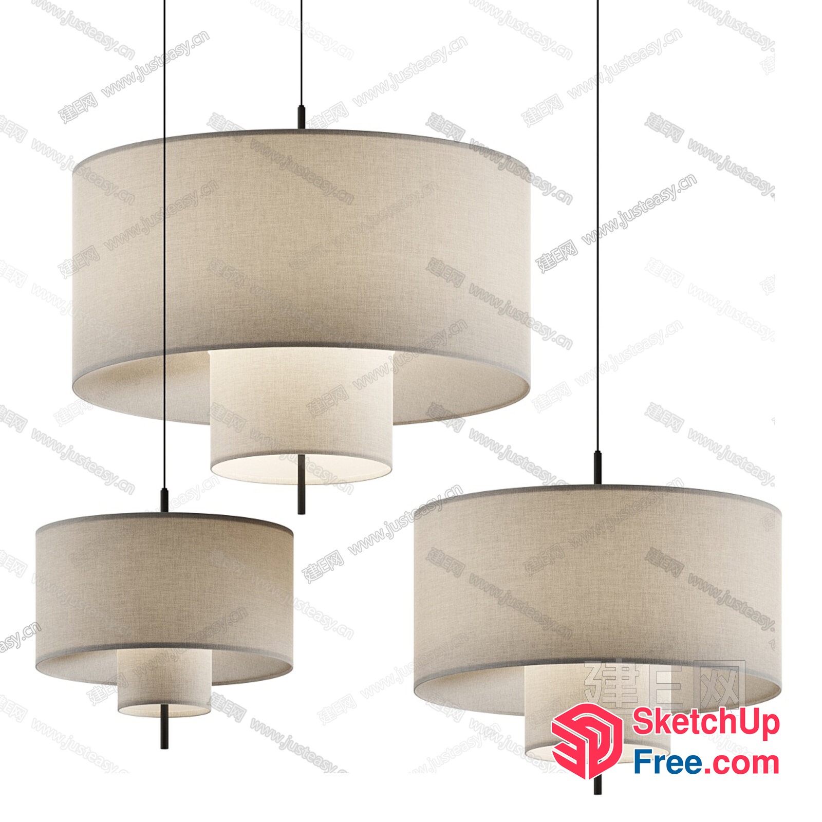 Hanging Light Fixtures With Fabric Shades 3D SketchUp File
