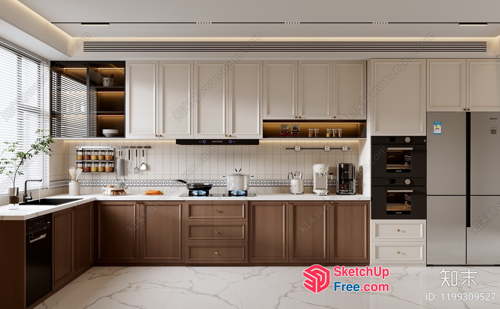Modern Kitchen Interior With White And Brown Cabinets 3D SketchUp File
