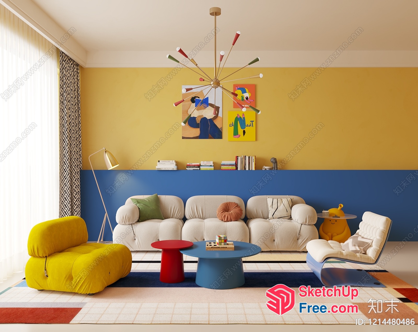Colorful And Modern Living Room With Unique Furniture 3D SketchUp File