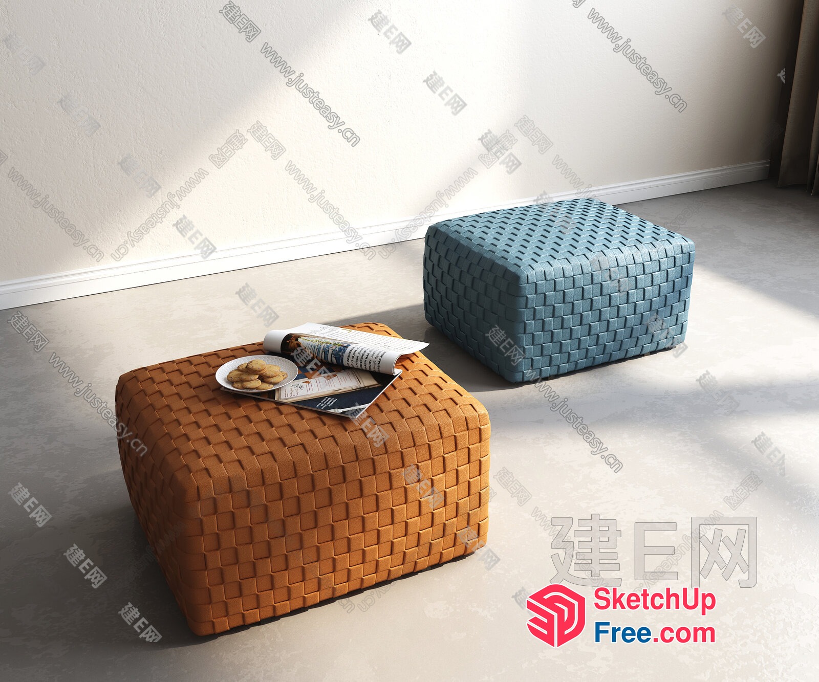 Modern Woven Leather Ottoman Coffee Table 3D SketchUp File