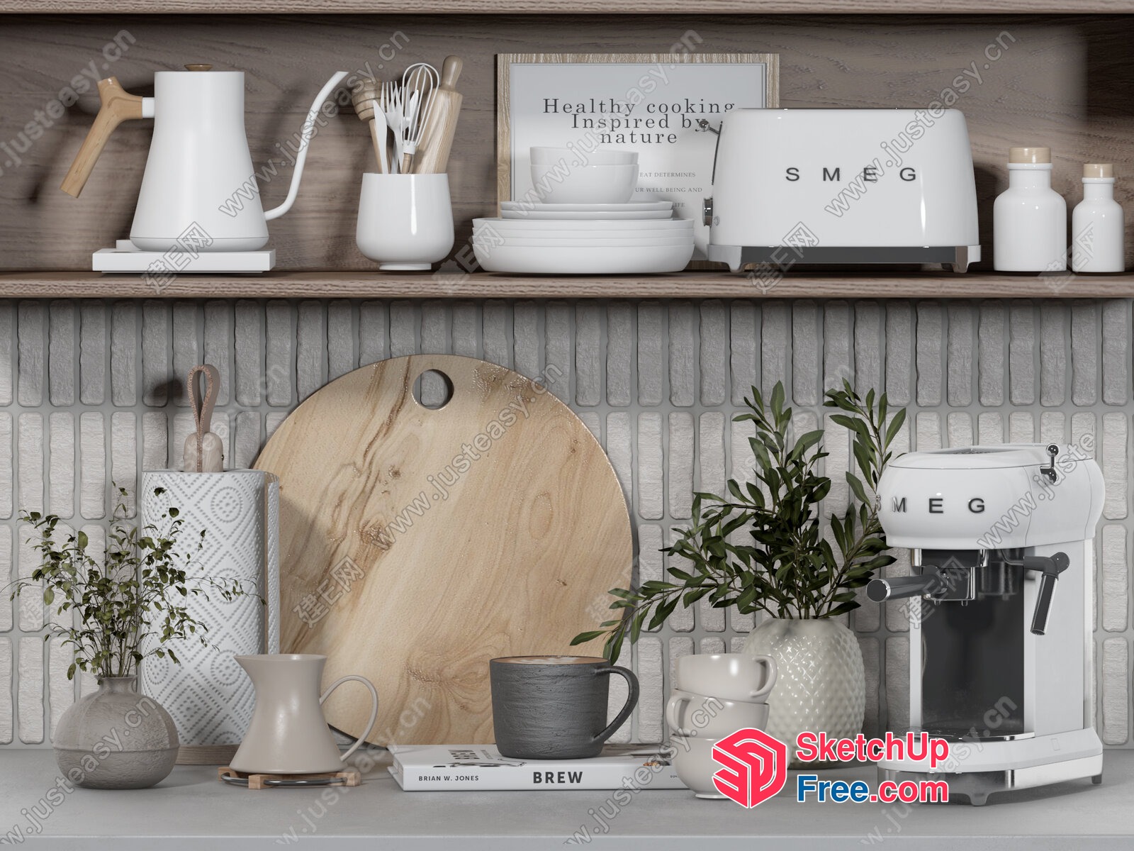 Modern Kitchen Decor With Elegant Coffee Bar 3D SketchUp File
