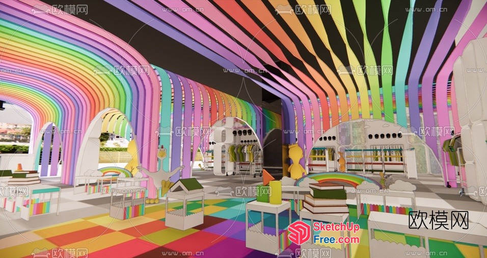Colorful Rainbow Arches Interior 3D SketchUp File