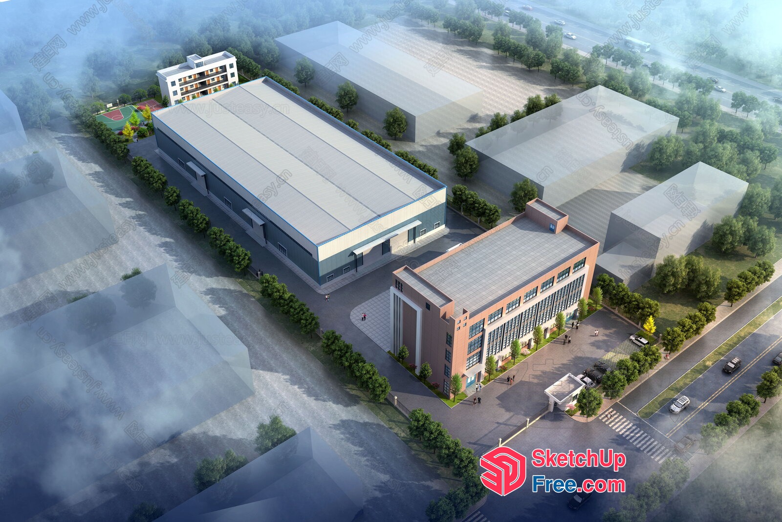 Modern Industrial Park Building 3D SketchUp File