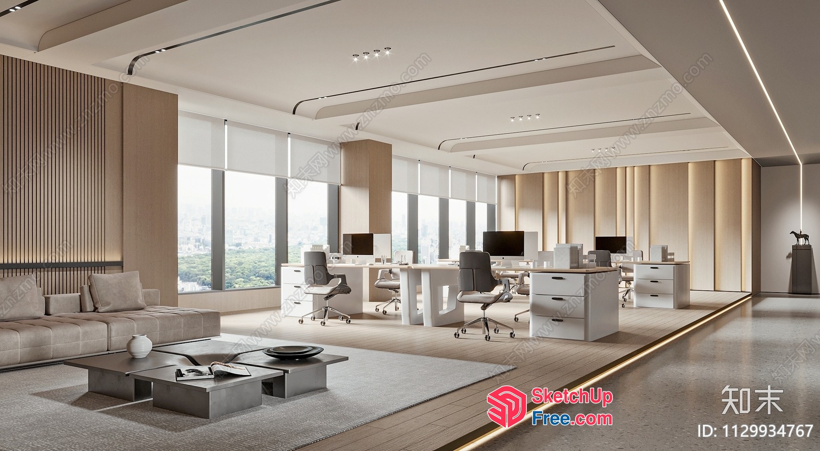 Modern Minimalist Office Space With Natural Light 3D SketchUp File