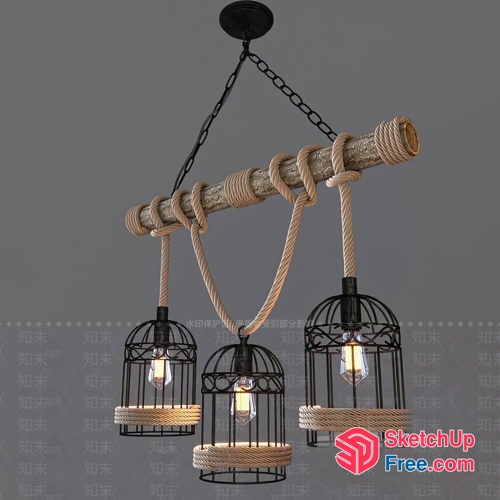 Rustic Rope And Metal Chandelier 3D SketchUp File