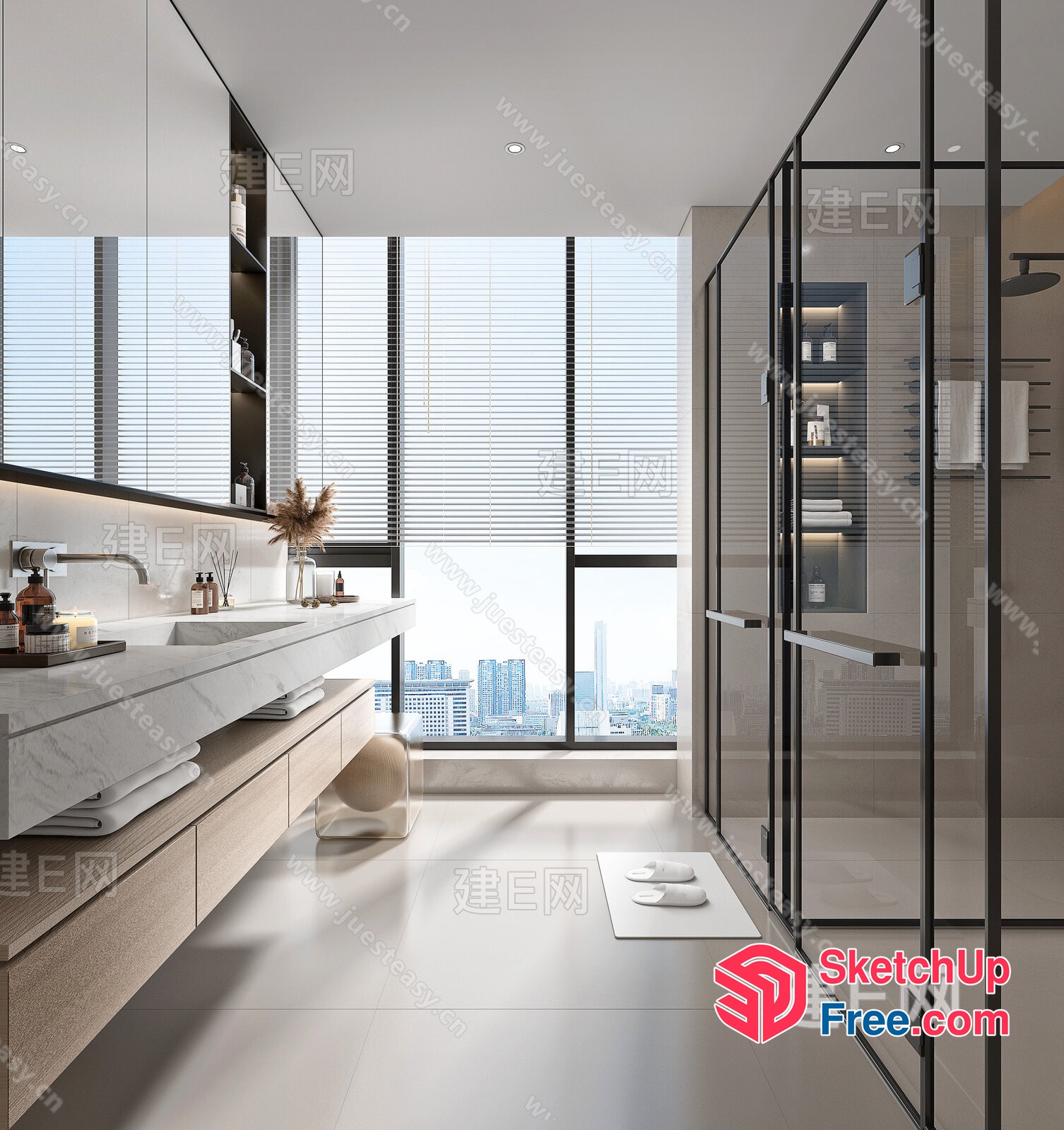 Modern Minimalist Bathroom With City View 3D SketchUp File
