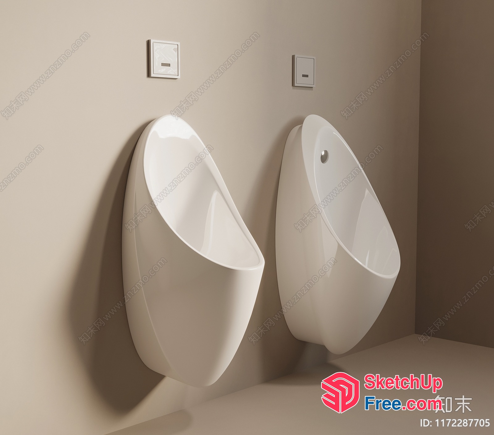 Modern Urinals In A Sleek, Minimalist Bathroom 3D SketchUp File