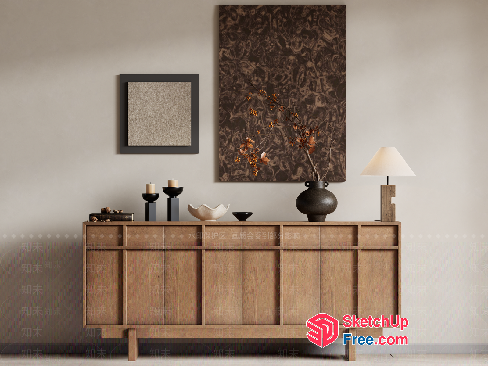 Elegant Minimalist Wooden Sideboard 3D SketchUp File