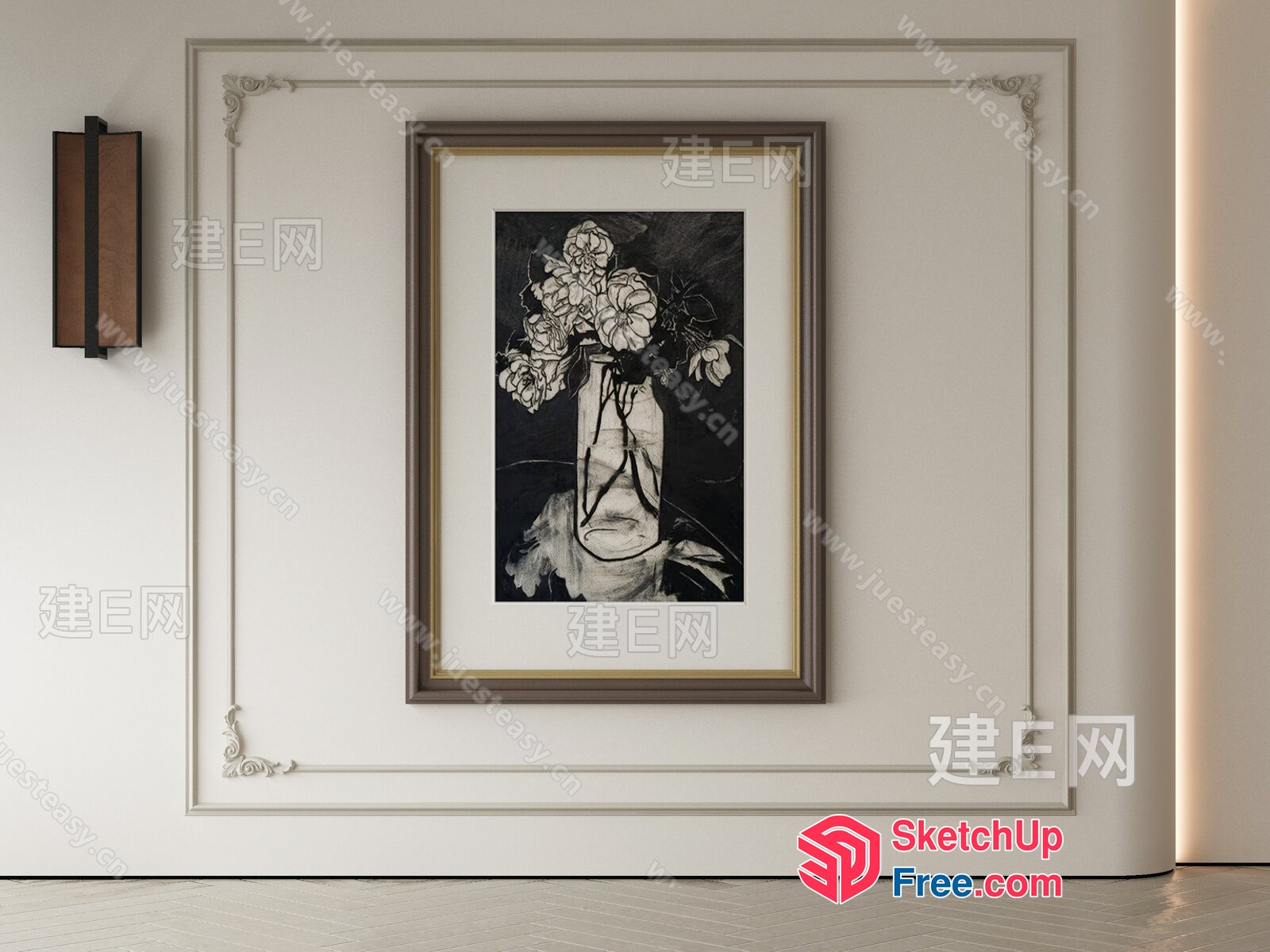 Elegant Gold And White Frame With Black And White Painting 3D SketchUp File